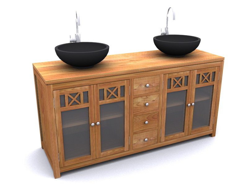 YUMI DOUBLE WASH BASIN/ TEAK WOOD/ WATER BASED/ SINGLE WRAP PAPER