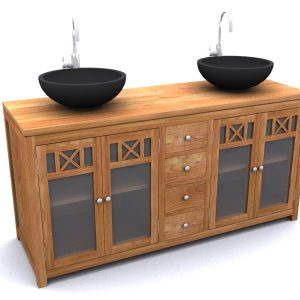 YUMI DOUBLE WASH BASIN/ TEAK WOOD/ WATER BASED/ SINGLE WRAP PAPER